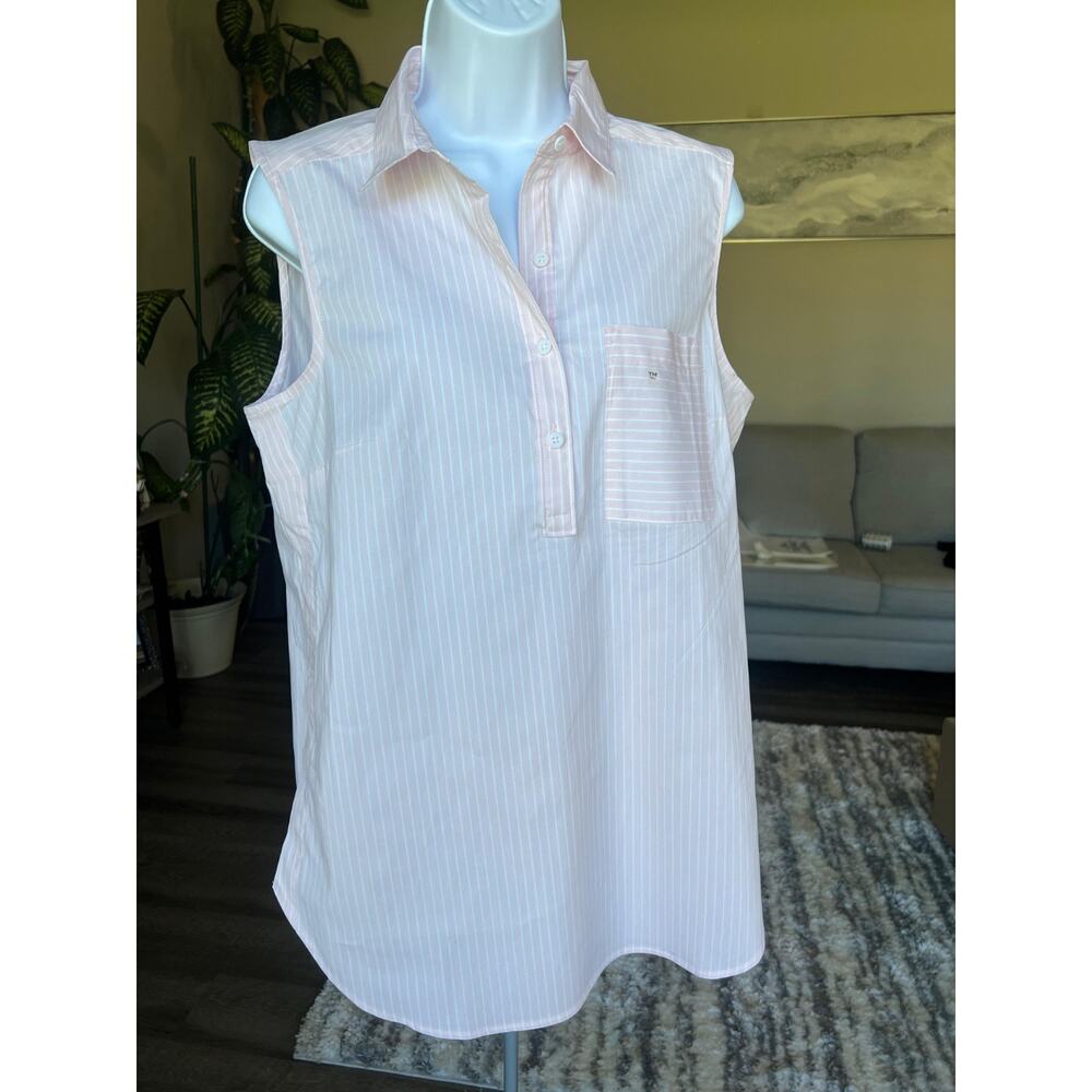Eddie Bauer Blouse Collared Sleeveless Stripped 100% COTTON Top TM #470